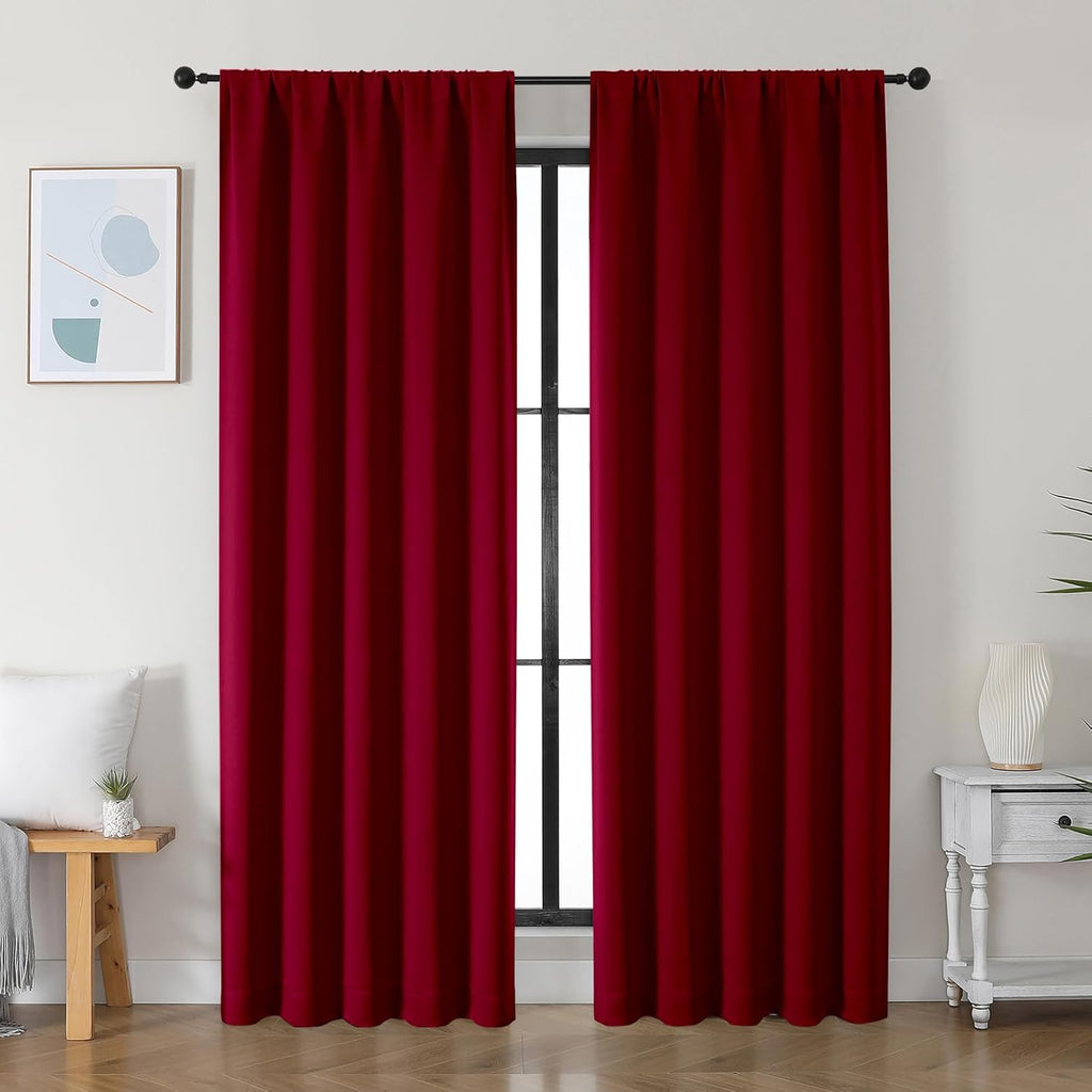 Simplebrand Ava Red Blackout Curtains for Bedroom 84 Inch Length 2 Panels Set, Solid Thermal Insulated Privacy Living Room Window Treatment…