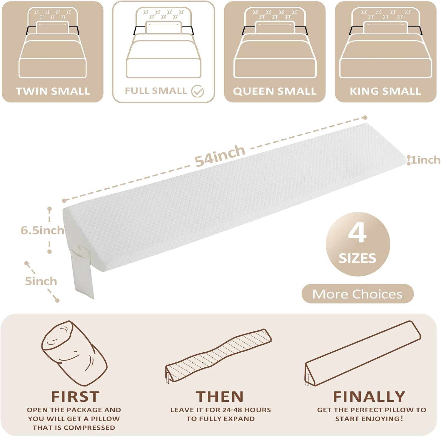 Homemate Full Size(54"x6.5"x5") Bed Wedge Pillow for Headboard - Upgraded Bed Gap Filler Full Between Mattress and Headboard - Pillow…