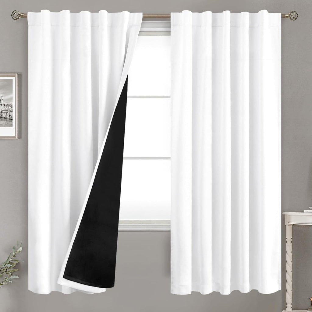 BGment Pure White 100% Blackout Curtains 72 Inches Long with Thermal Insulated Liner, Rod Pocket and Back Tab Double Layer Full Room…