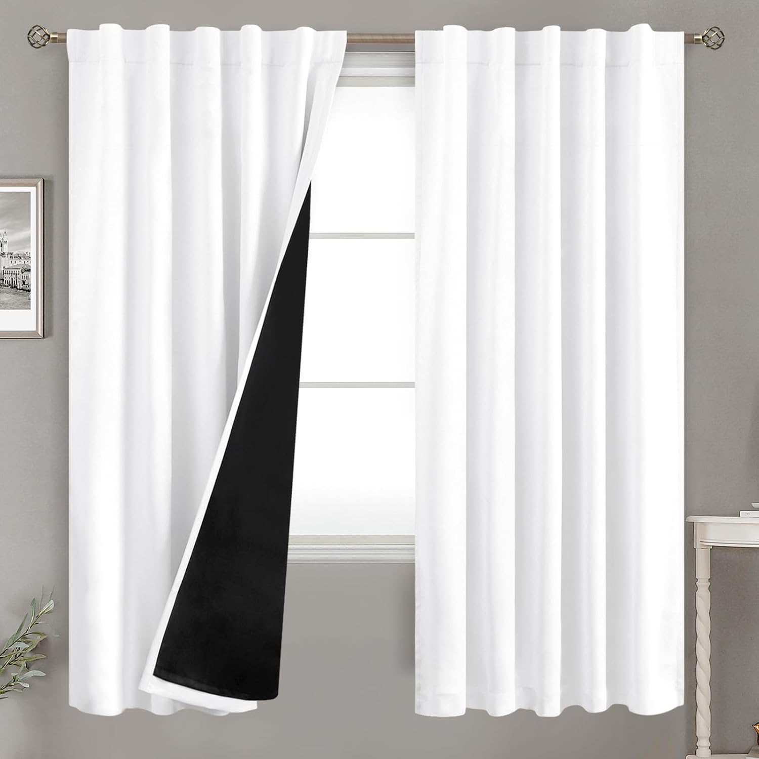 BGment Pure White 100% Blackout Curtains 72 Inches Long with Thermal Insulated Liner, Rod Pocket and Back Tab Double Layer Full Room…