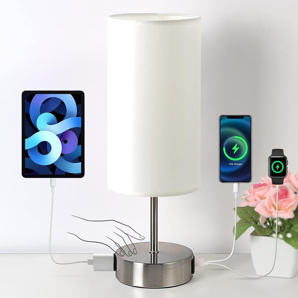 Yarra-Decor Bedside Lamp with USB A+C Charging Ports & AC Outlet Touch Control Table Lamp for Bedroom 3 Way Dimmable Nightstand Lamp with…