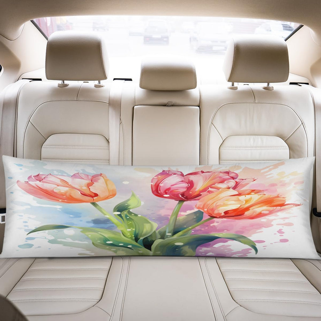 Aglebo Watercolor Tulips Body Pillow Covers Super Soft Satin Decorative Pillowcase with Hidden Zipper Cooling Breathable Case Rectangle Cov…