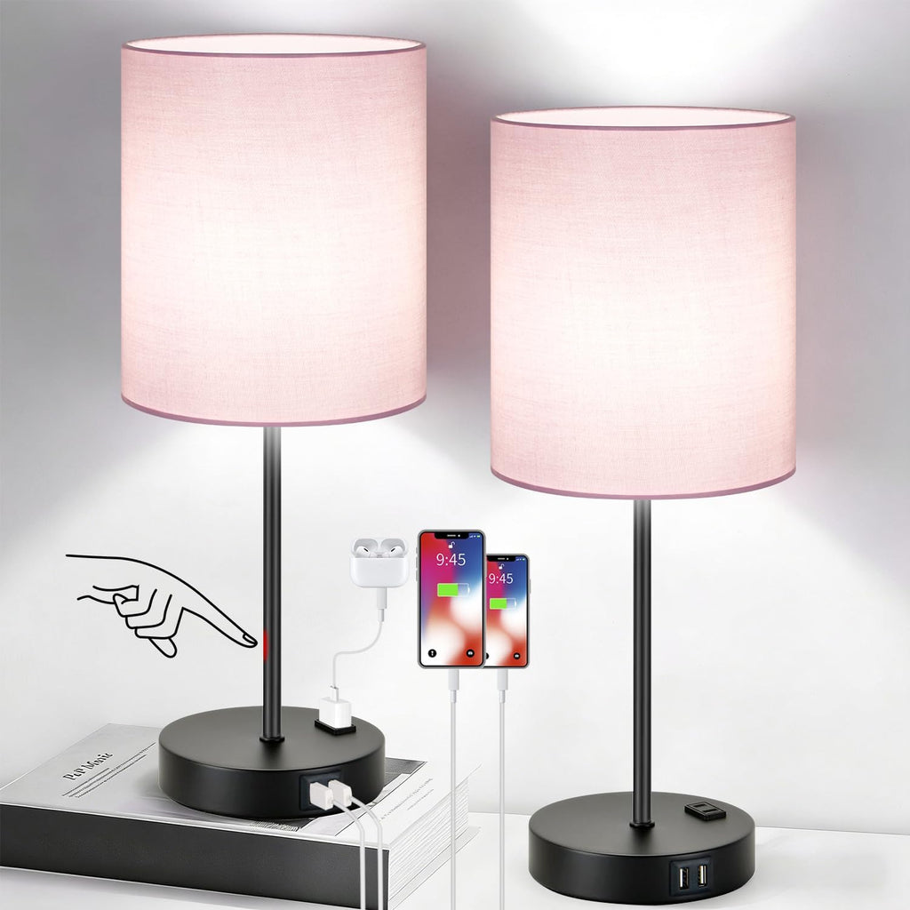 Lynnoland Set of 2 Touch Control Table Lamps, 3-Way Dimmable Bedside Nightstand Lamps for Bedroom Living Room Nursery, 800 Lumens 5000K…