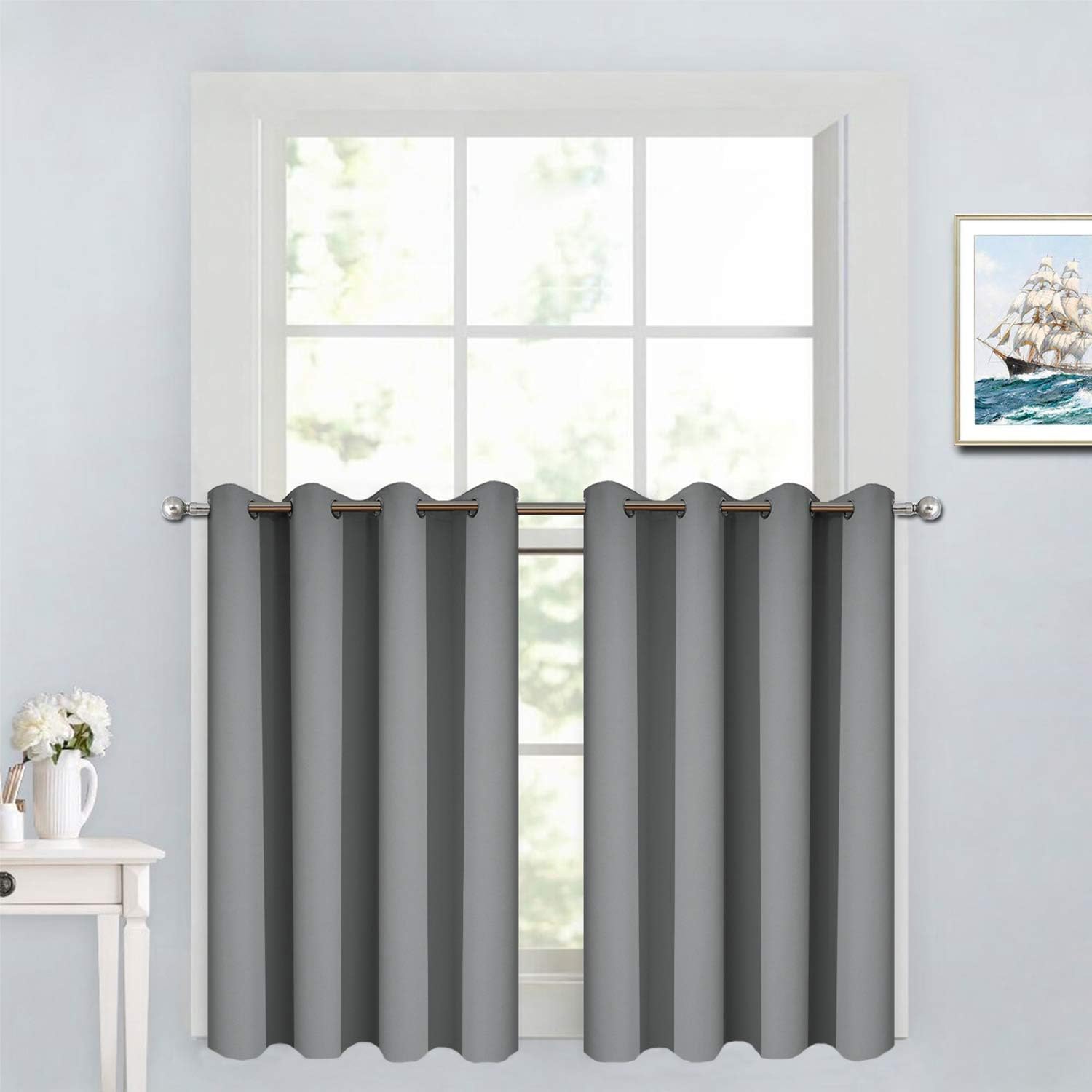Yakamok 36 Inch Curtains Blackout Window Curtains for Kitchen, Grommet Room Darkening Thermal Insulated Sunlight Block Drapes for Living…