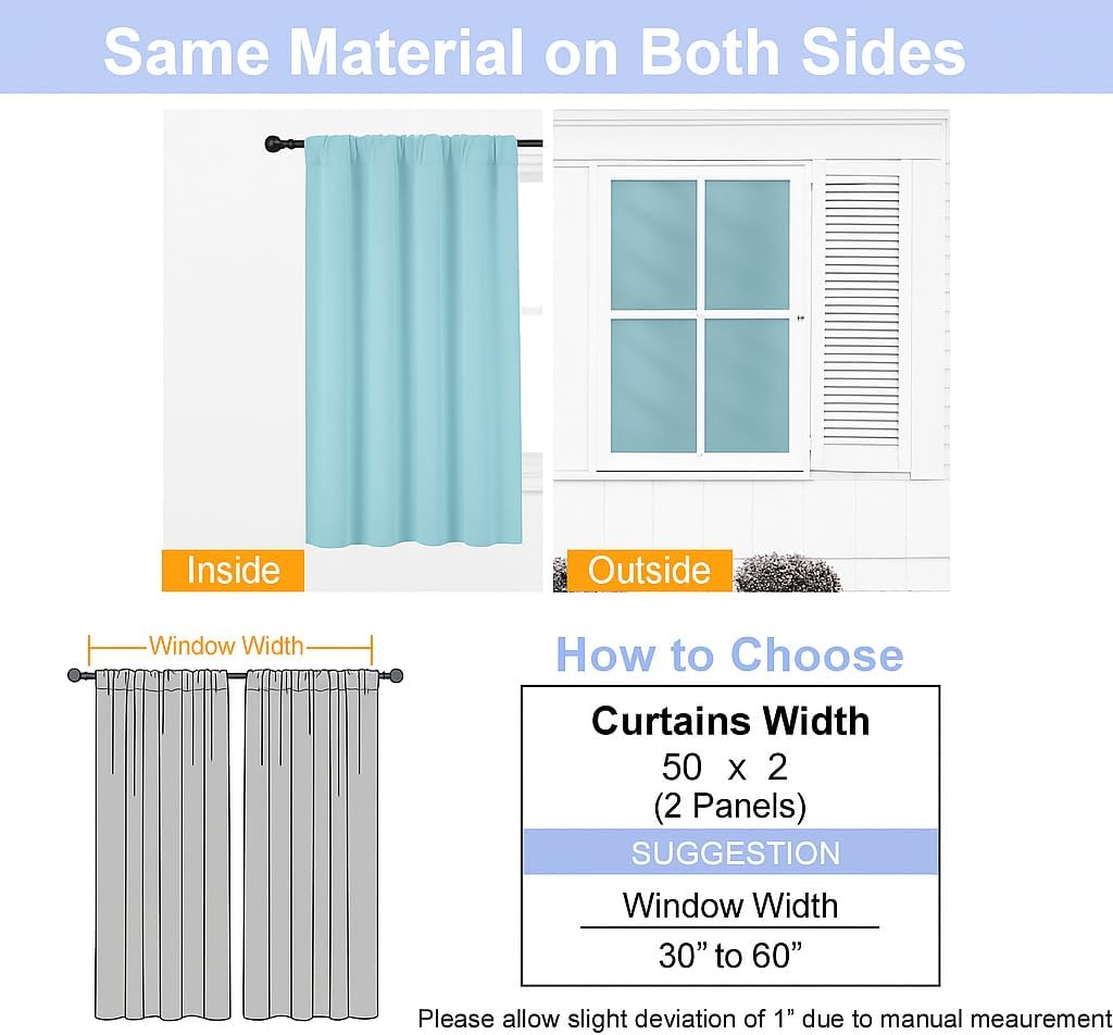 Simplebrand Ava Aqua Blackout Curtains for Bedroom 84 Inch Length 2 Panels Set, Solid Thermal Insulated Privacy Living Room Window Treatmen…