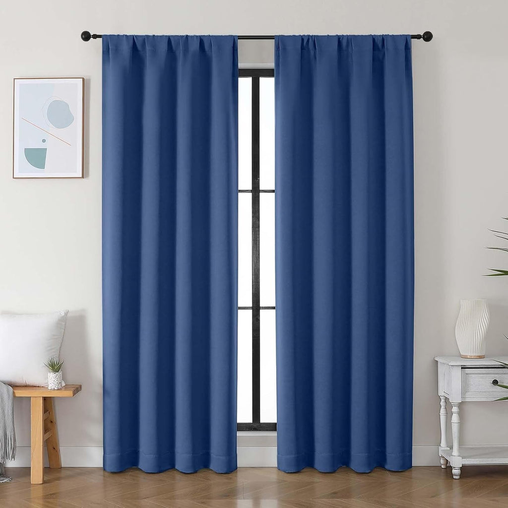 Simplebrand Ava Royal Blue Blackout Curtains for Bedroom 84 Inch Length 2 Panels Set, Solid Thermal Insulated Privacy Nursery Window Treatm…