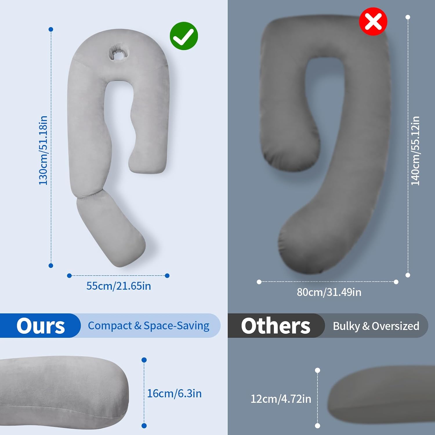 Pozico U-Shaped Full Body Pillow for Side Sleepers – 51-Inch Cooling Pregnancy Pillow with Ear Piercing Design for Neck, Back, and Hip Supp…