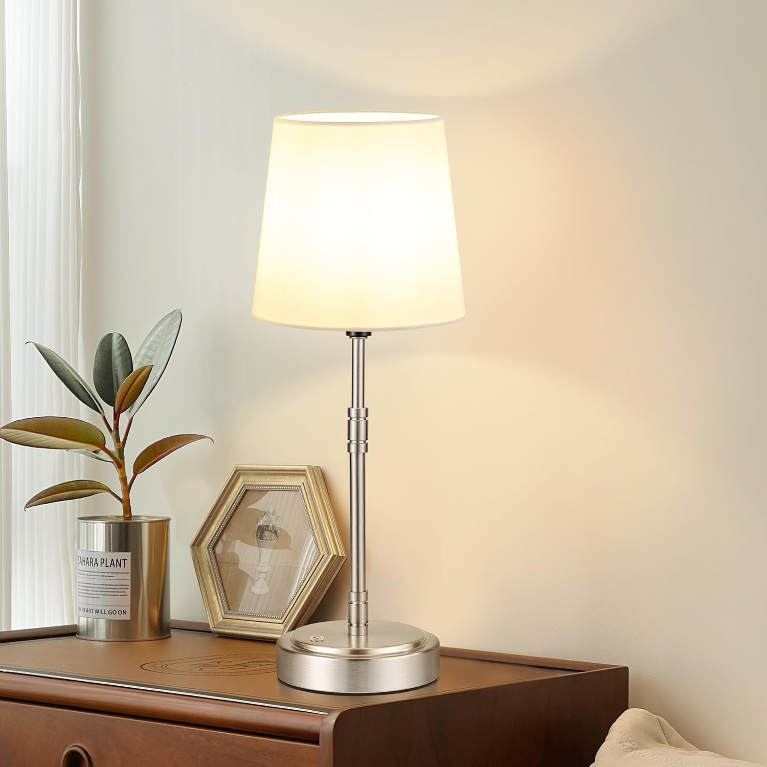 Cordless Table Lamps Set of 2 – Battery Operated Lamp with 7500mAh Rechargeable Battery, Stepless Dimmable Vintage Brushed Nickel Touch…