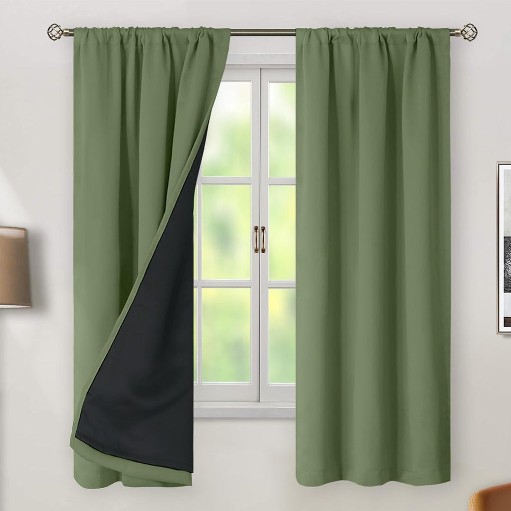 BGment Grass Green 100% Blackout Curtains 63 Inch Length with Thermal Insulated Liner, Full Room Darkening Soundproof Rod Pocket and Back…