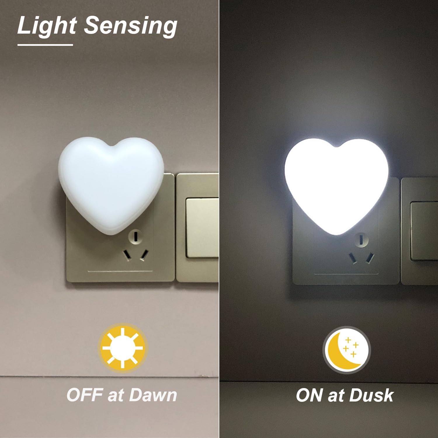 INZU Cute Night Light, Heart Night Light for Kids, LED Nightlight with Auto Dusk to Dawn Sensor, Nightlight Plug into Wall with Soft Warm…