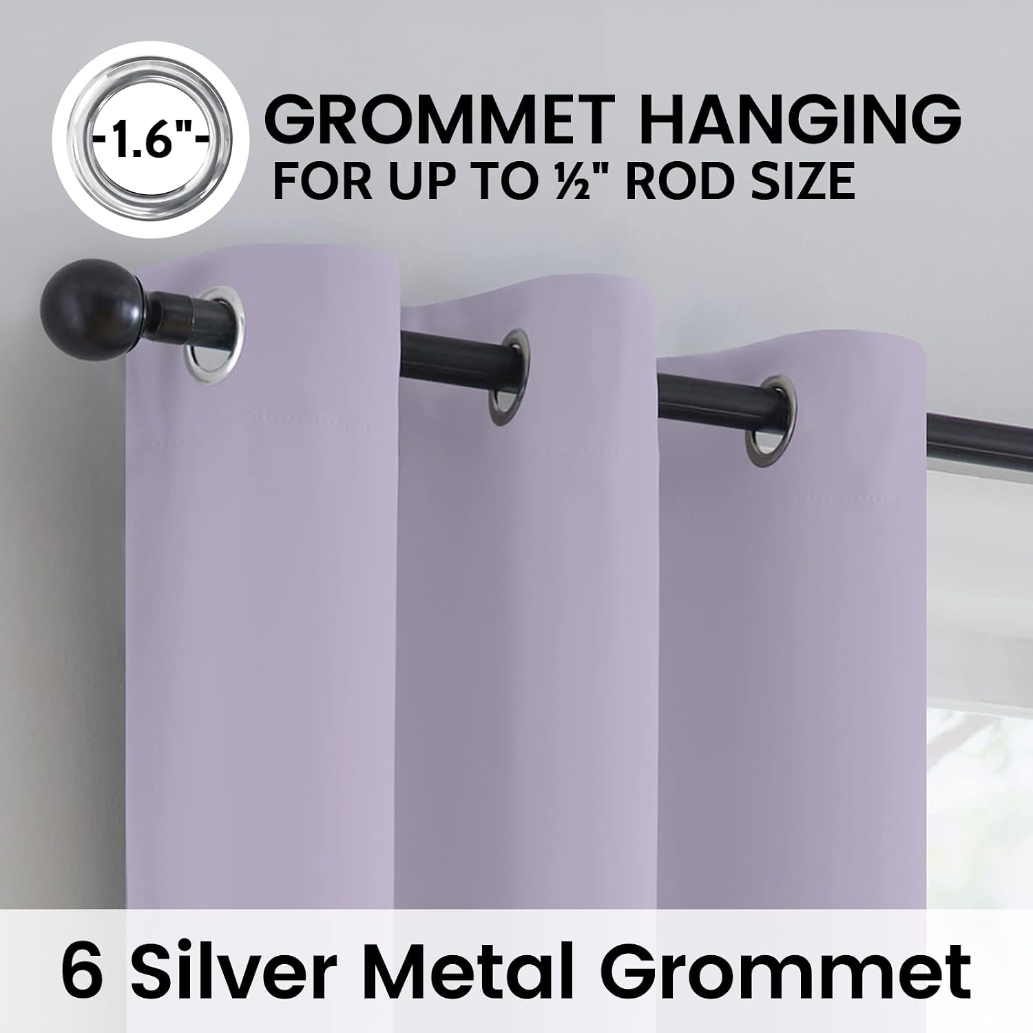 SimpleHome 100% Blackout Curtains for Bedroom, Thermal Insulated Grommet Window Drapes Room Darkening Lilac Curtains for Living Room with Bl…
