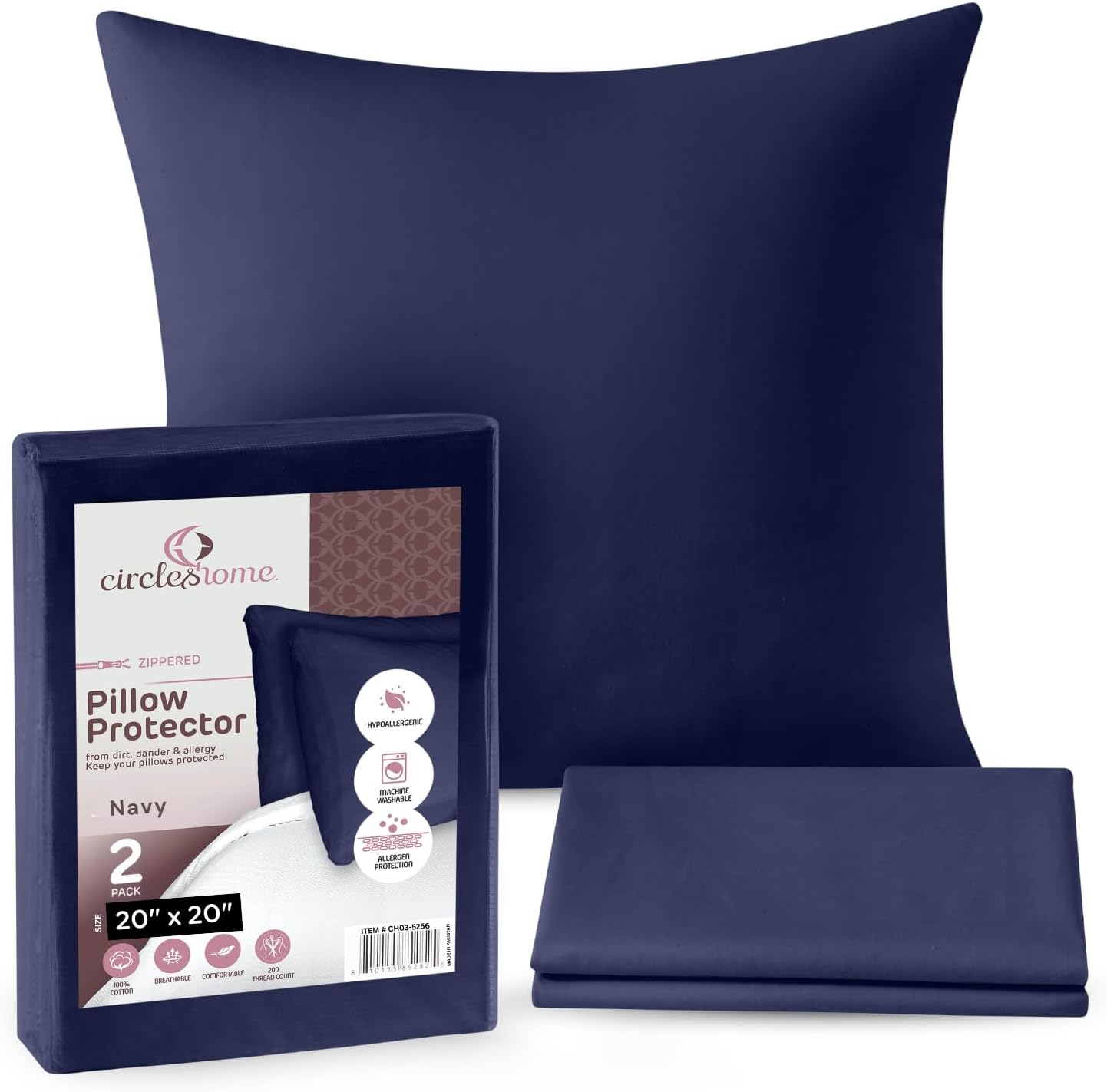 CIRCLESHOME Throw Pillow Protectors - 100% Cotton Breathable Pillowcases - 20 X 20 Square Pillowcases - Protects Pillows from Dirt, Dust…