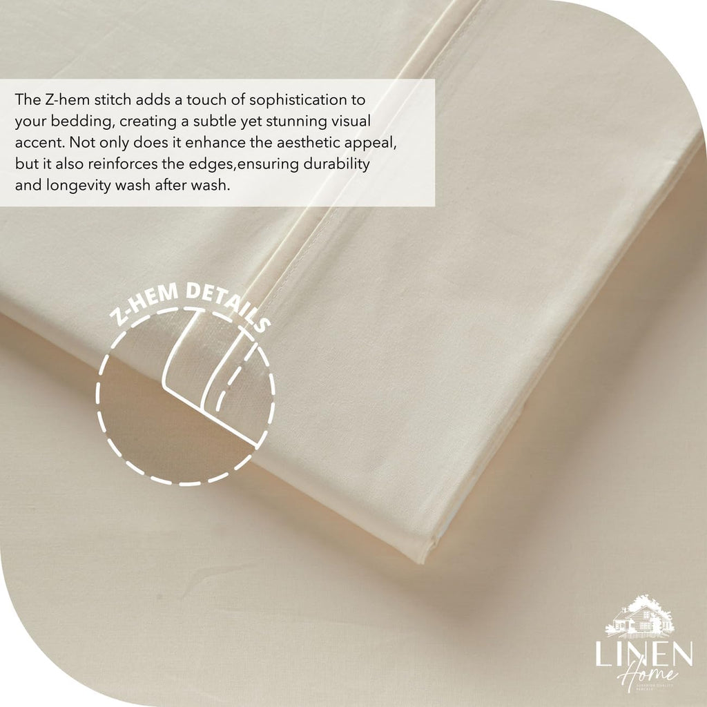 Linenhome Linen Home 4 Piece Twin Size Cotton Sheet Set, 100% Cotton Percale, 2 Pillowcases, Deep Pocket with All Around Elastic Sheet, Cri…