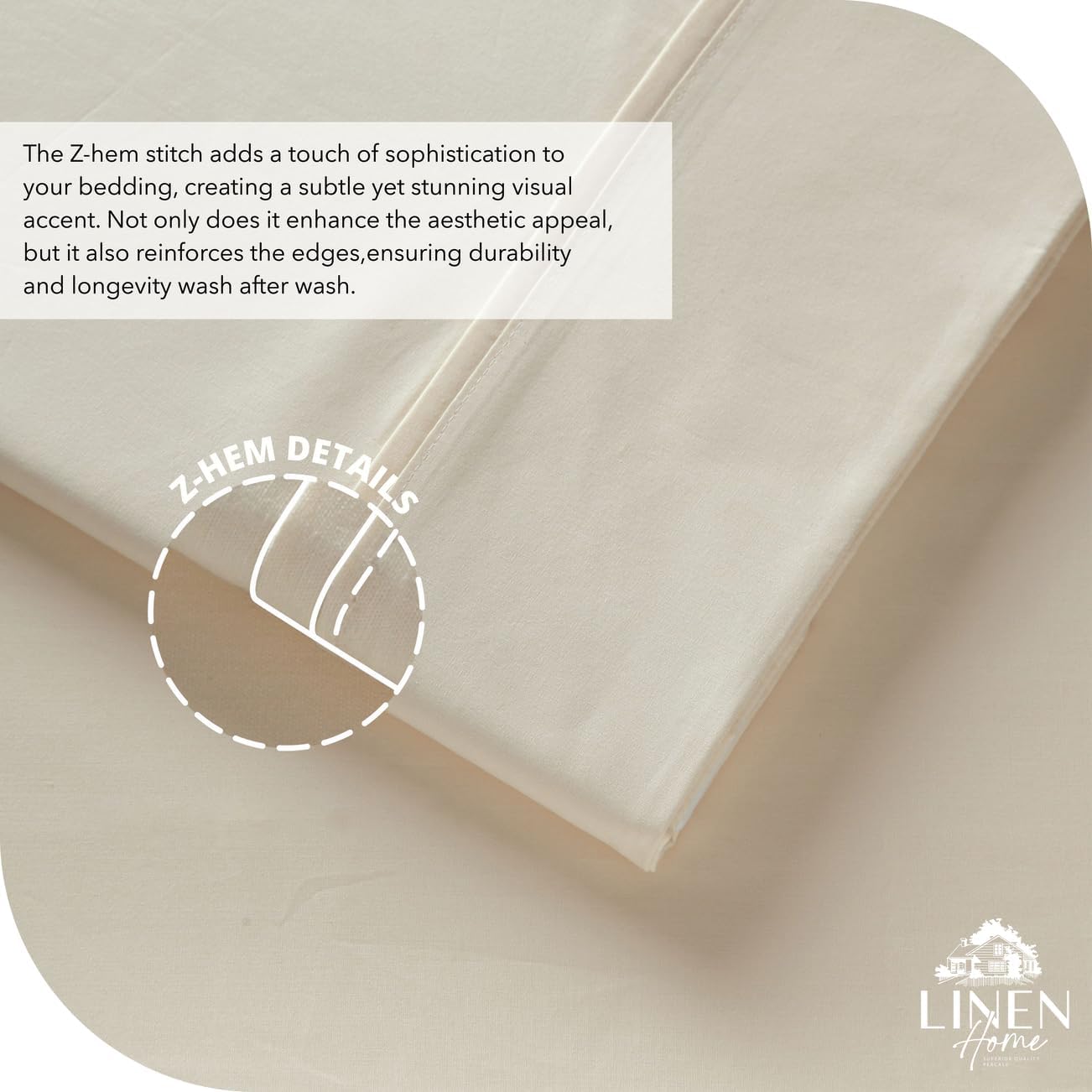 Linenhome Linen Home 6 Piece Queen Size Cotton Sheet Set, 100% Cotton Percale, 4 Pillowcases, Deep Pocket with All Around Elastic Sheet, Cr…