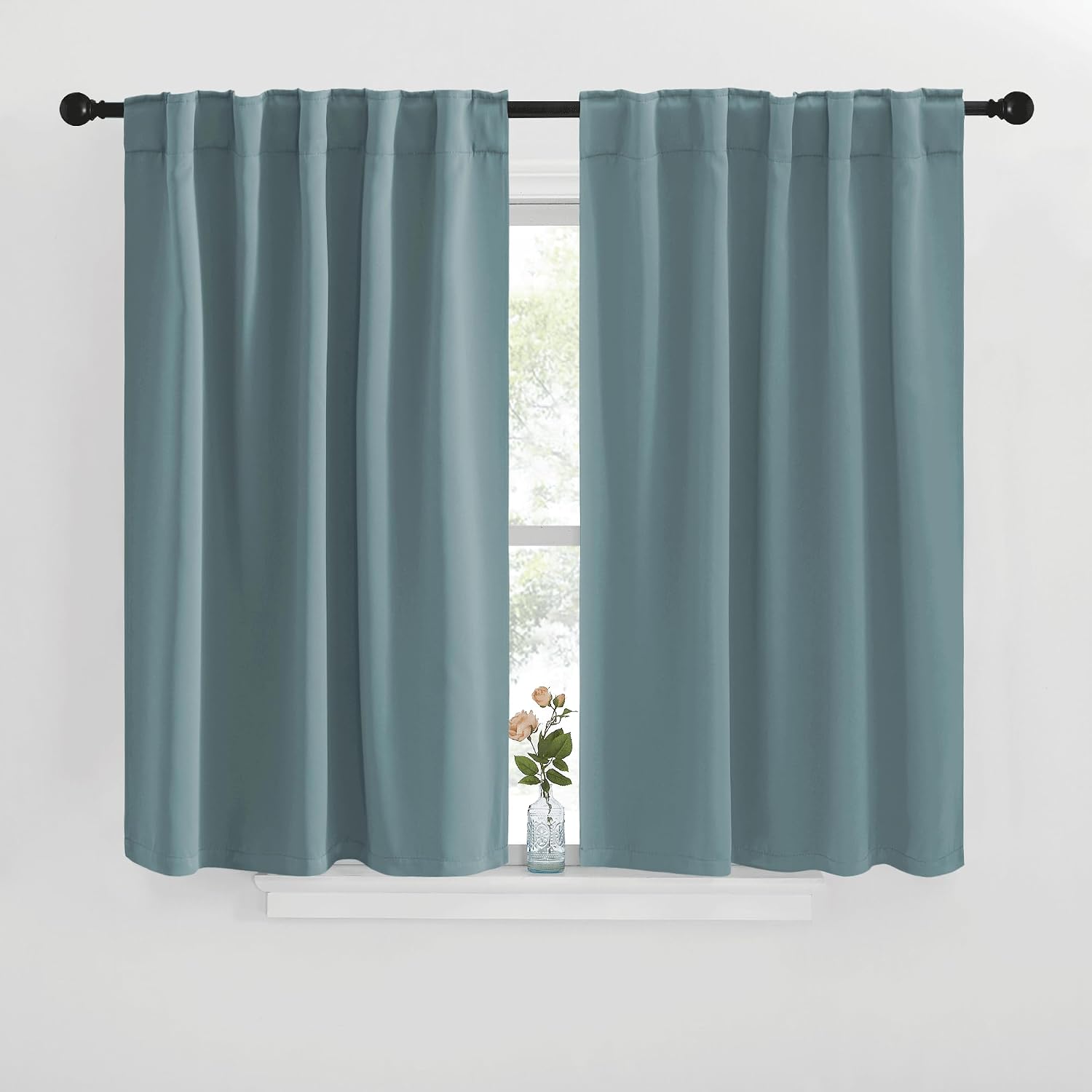 NICETOWN Window Treatment Curtains Room Darkening Drapes - (Greyish Blue Color) 42 Width X 40 Drop Each Panel, 2 Panels Set, Curtains and…