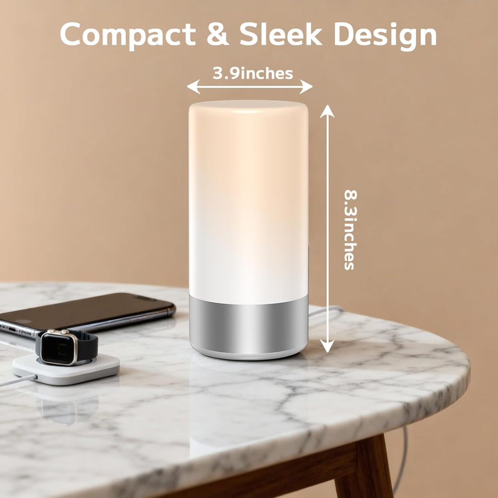 Table Lamp, Bedside Touch Control Lamp for Bedroom 3 Level Dimmable Warm White Lights with 256 RGB Color Mode Modern Deisgn Smart…