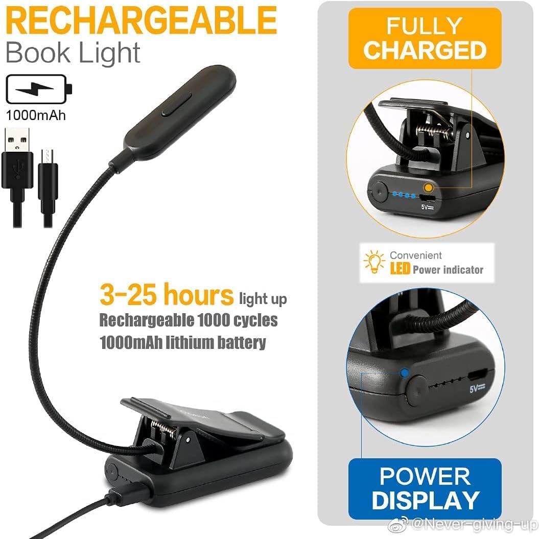 VAVOFO Clip On Rechargeable Reading Light, 7 LEDs with 3 Colortemperature 9 Brightness Levels Book Lights for Reading in Bed with Power…