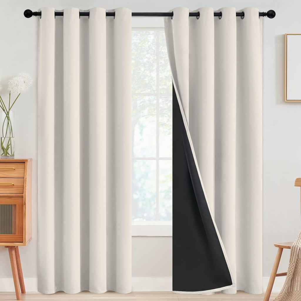 SimpleHome 100% Blackout Curtains for Bedroom, Thermal Insulated Grommet Window Drapes Room Darkening Cream Curtains for Living Room with Bl…