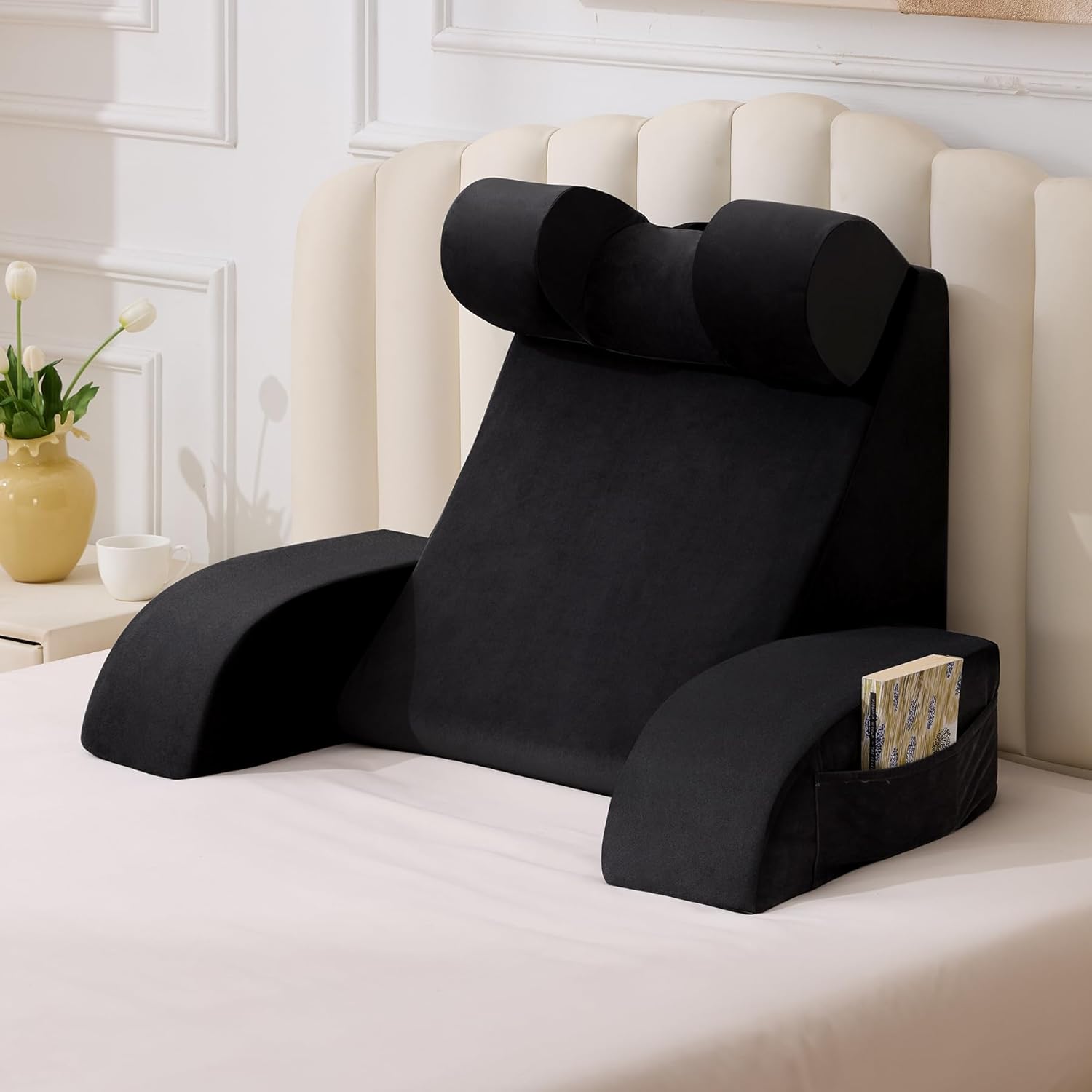Velorose Reading Pillow for Sitting in Bed Adult, Back Pillow for Bed Sitting up, Backrest Pillow with Arms, Back Support Pillows for Gamin…