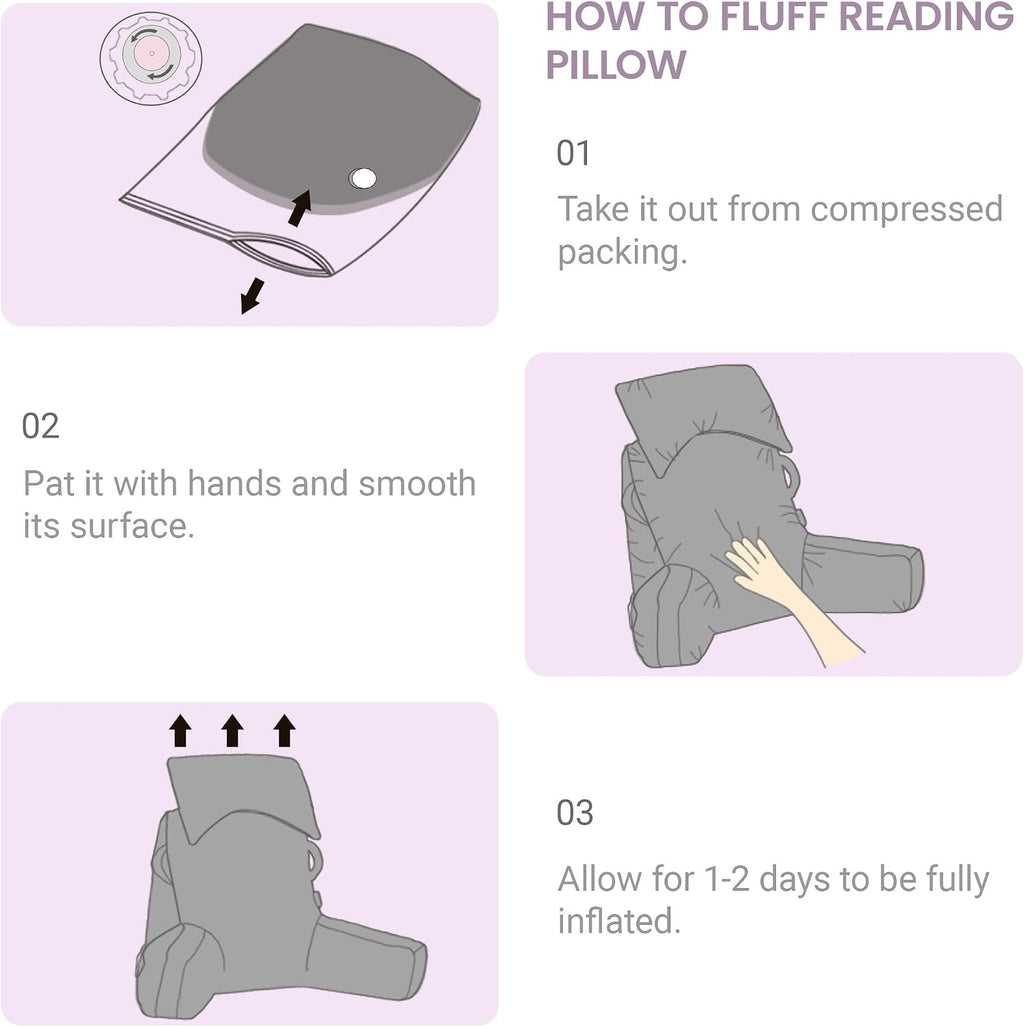 Unisakey Portable Reading Pillows with Headrest for Bed Sitting Up(Lavender Purple Oeko-Tex), Velvet Back Pillow with Arms & Pockets for…