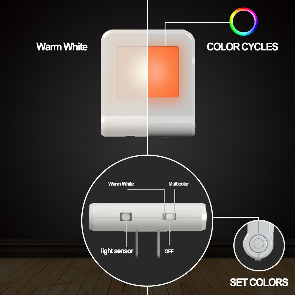 Maz-Tek Plug in LED Night Light with Smart Dusk to Dawn Sensor, Multi-Color Changeable Nightlights, Energy Efficient Night Lamp for Bedroom…