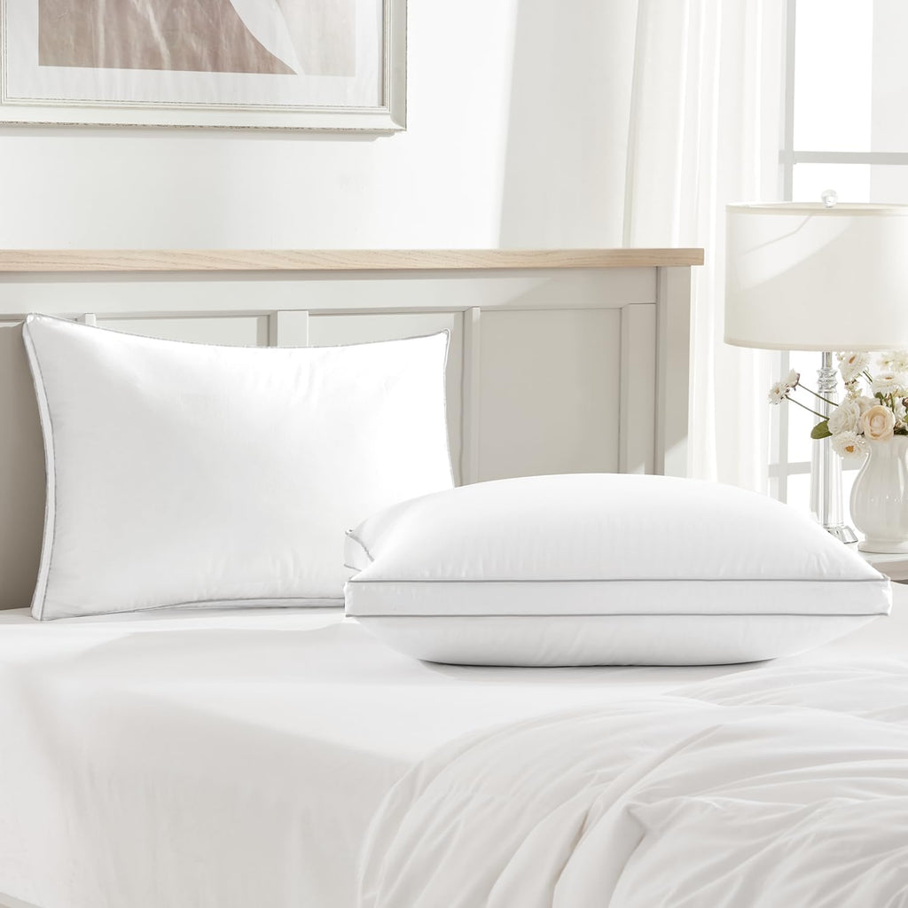 Globon Luxury Feather Down Pillow King Size, Firm Gusseted Bed Pillows for Sleeping, Hotel Collection Fluffy Pillow, 18"X34", Pack of 1 White