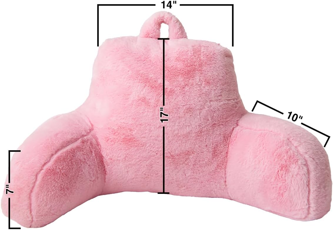 Holawakaka Standard Faux Fur Bed Rest Pillow with Arms, Rabbit Fur Reading Pillows Perfect for Adults, Teens, Kids, Arm, Back, Pregnancy Lu…