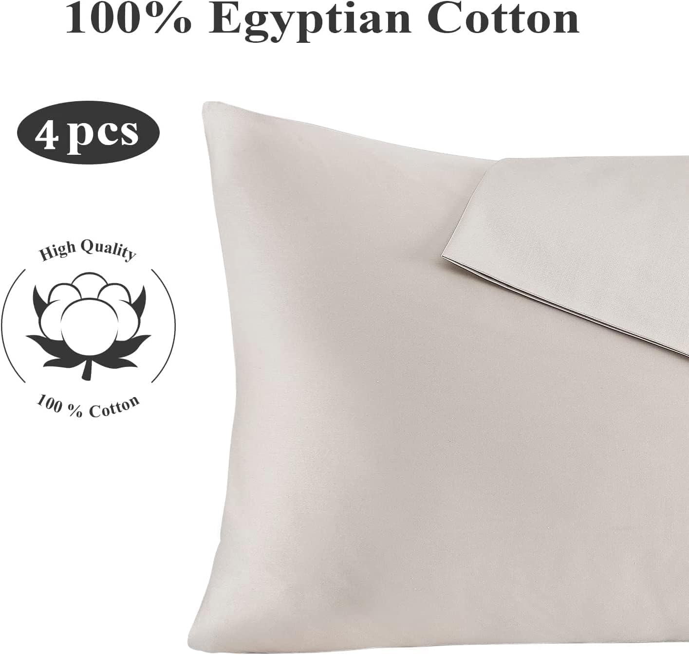 ShunjieHome 100% Egyptian Cotton Pillow Protectors Set of 4, 600 Thread Count Queen Size Bed Pillow Cases with Zipper, Sateen Weave Cooling…