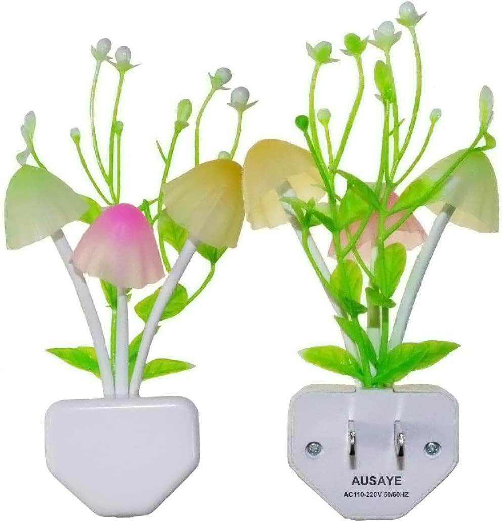AUSAYE 2 Pack LED Sensor Night Light Plug-in NightLight Color Changing Lamp Mushroom Decor, Mini Cute Night Lights for Kids Adults…