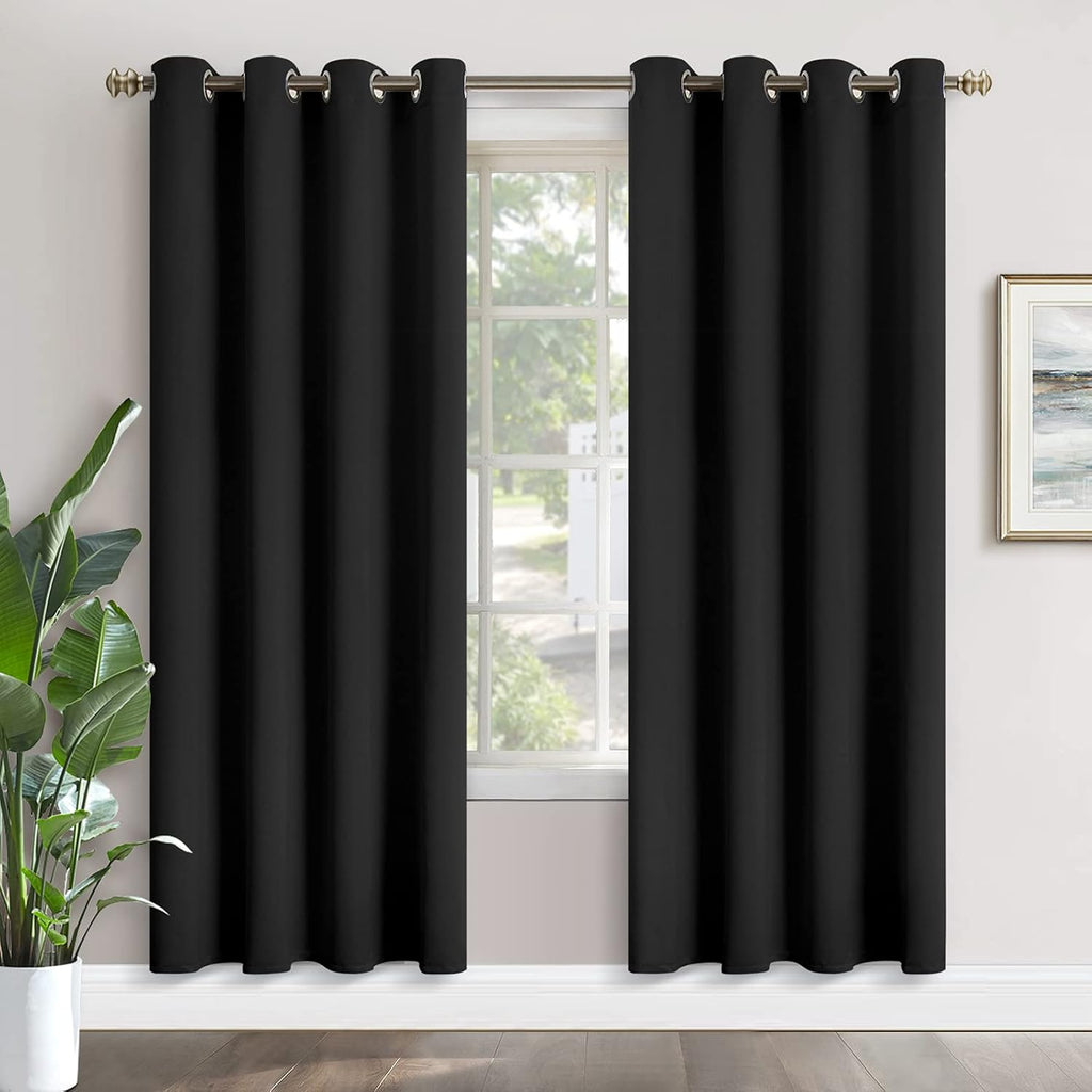 YoungsTex Black Blackout Curtains 80 Inches Length for Living Room - Thermal Insulated Window Treatments with Grommet Room Darkening Drapes…