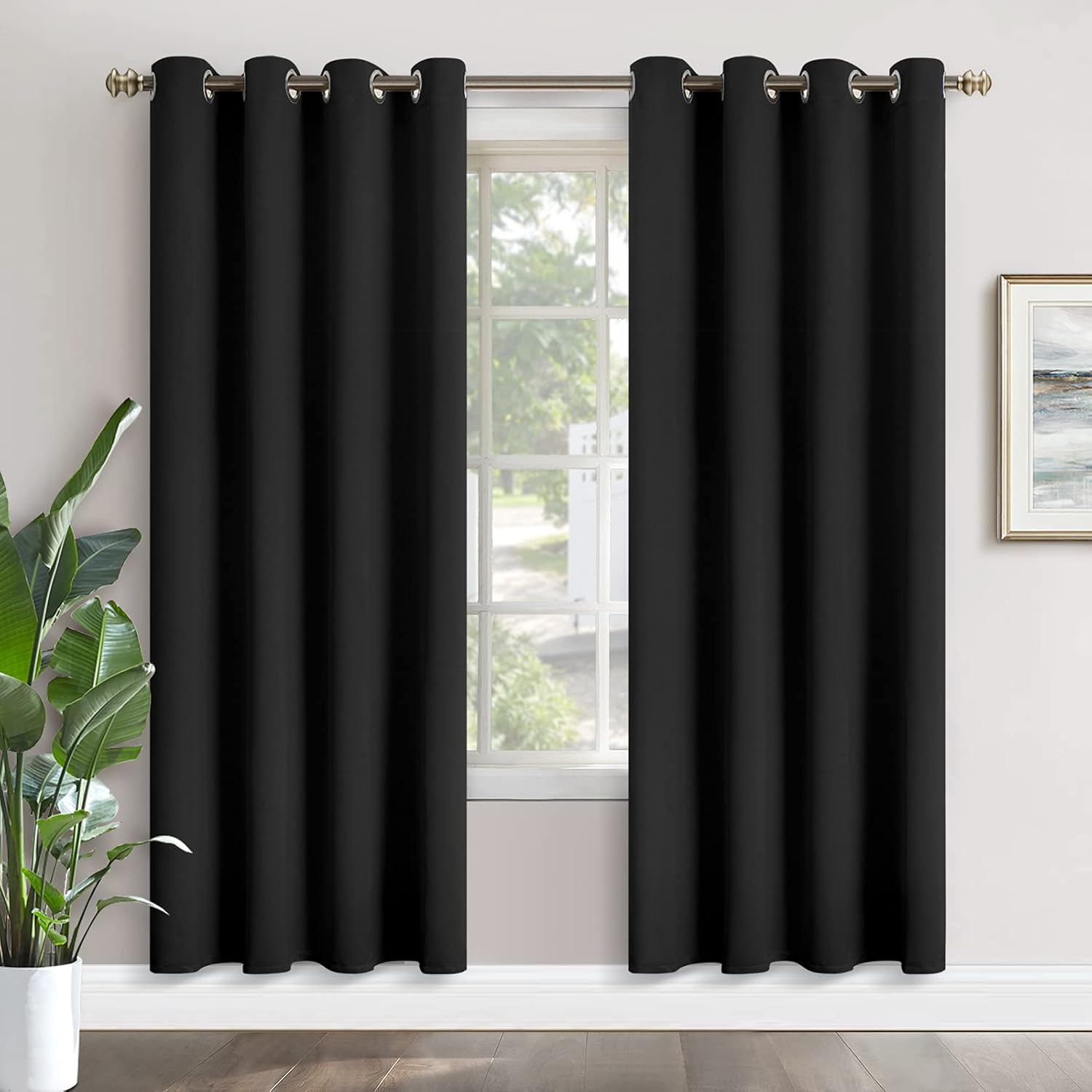 YoungsTex Black Blackout Curtains 80 Inches Length for Living Room - Thermal Insulated Window Treatments with Grommet Room Darkening Drapes…