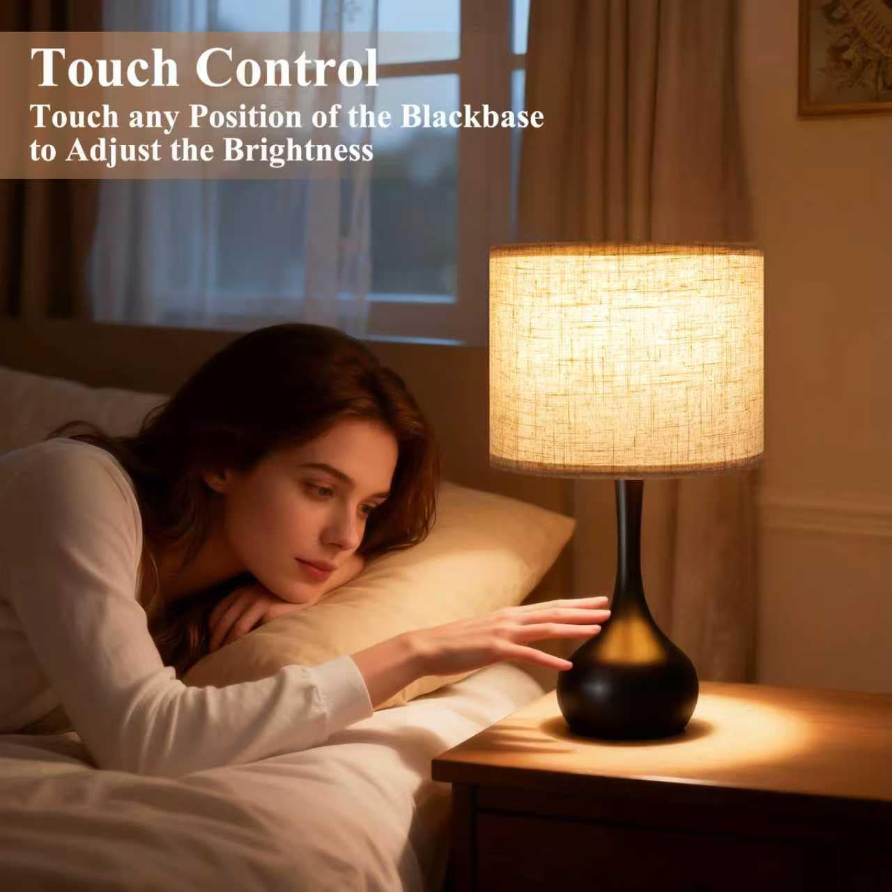 ONEWISH Touch Bedside Lamp for Bedroom, 3-Way Dimmable Table Lamps for Nightstand with Cylindrical Fabric Shade, Desk Lamp for Living…