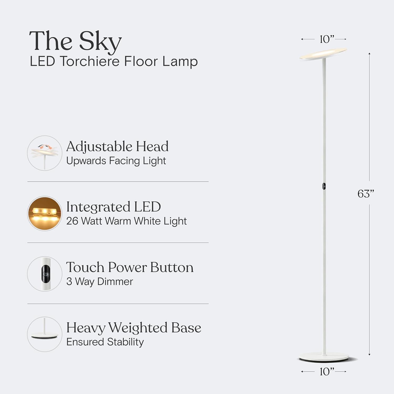Brightech Sky LED Floor lamp, Torchiere Super Bright Floor Lamp for Living Room Decor & Office - Dimmable, Tall Standing Lamp with Warm Lig…