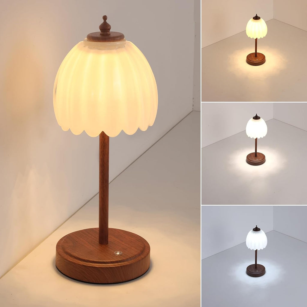 Shenmoyl Tulip Table Lamp with 5200mAh Battery & Touch Control, Small Cordless Table Lamp with 3 Colors, Rechargeable Battery Operated…