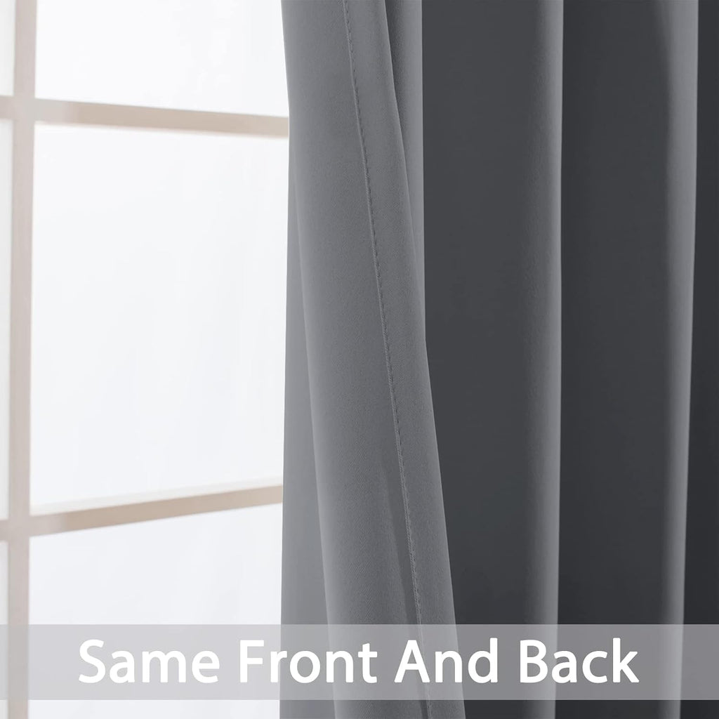 Yakamok Room Darkening Gray Blackout Curtains Thermal Insulated Grommet Curtain Panels for Bedroom, 42W x 72L, Grey, 2 Panels