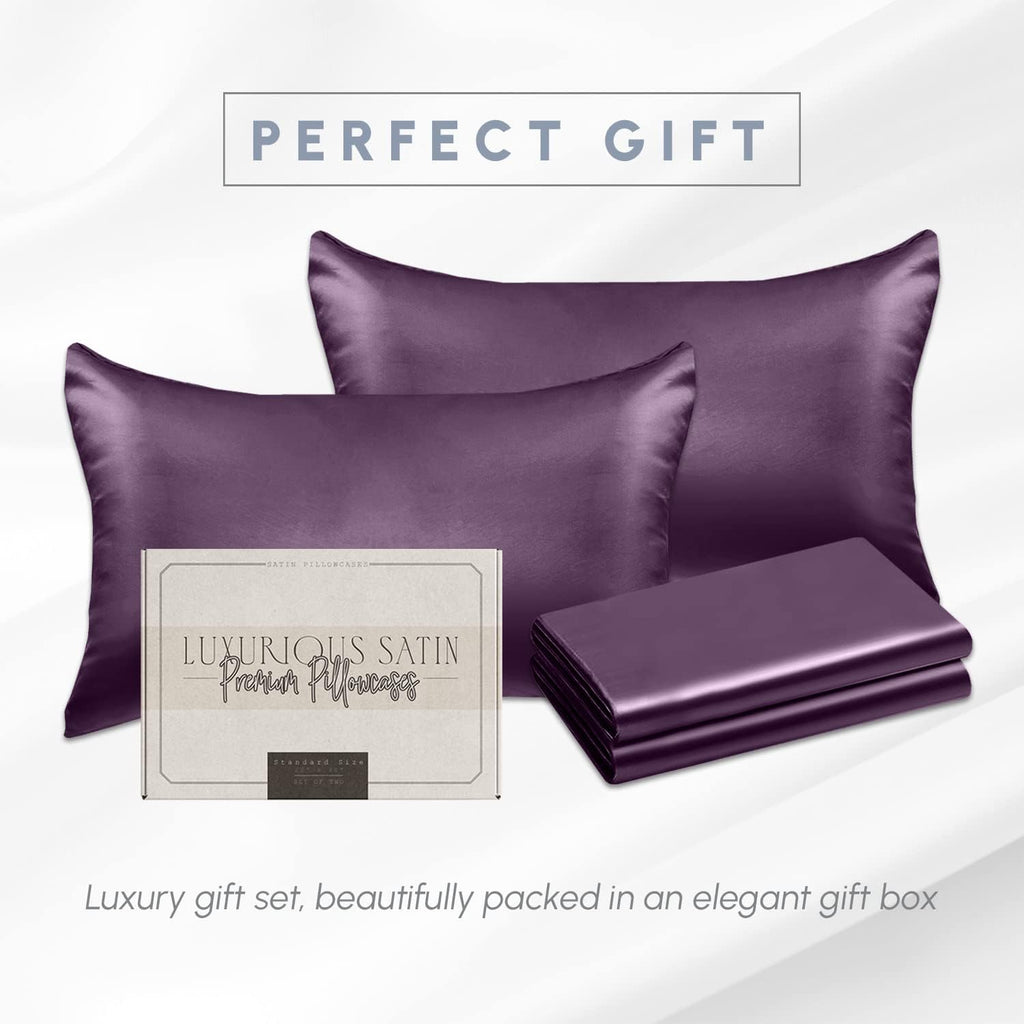 Elegantcomfort Elegant Comfort 4-PACK Purple Satin Pillowcase Set with Hidden Zipper closure, Silky Smooth for Hair and fabric comfort…