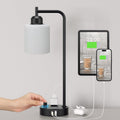 Industrial Bedroom Table Lamps for Bedside - White Opal Glass Shade Desk Lamps with USB C Port, Fully Dimmable Black Lamps with USB Port…