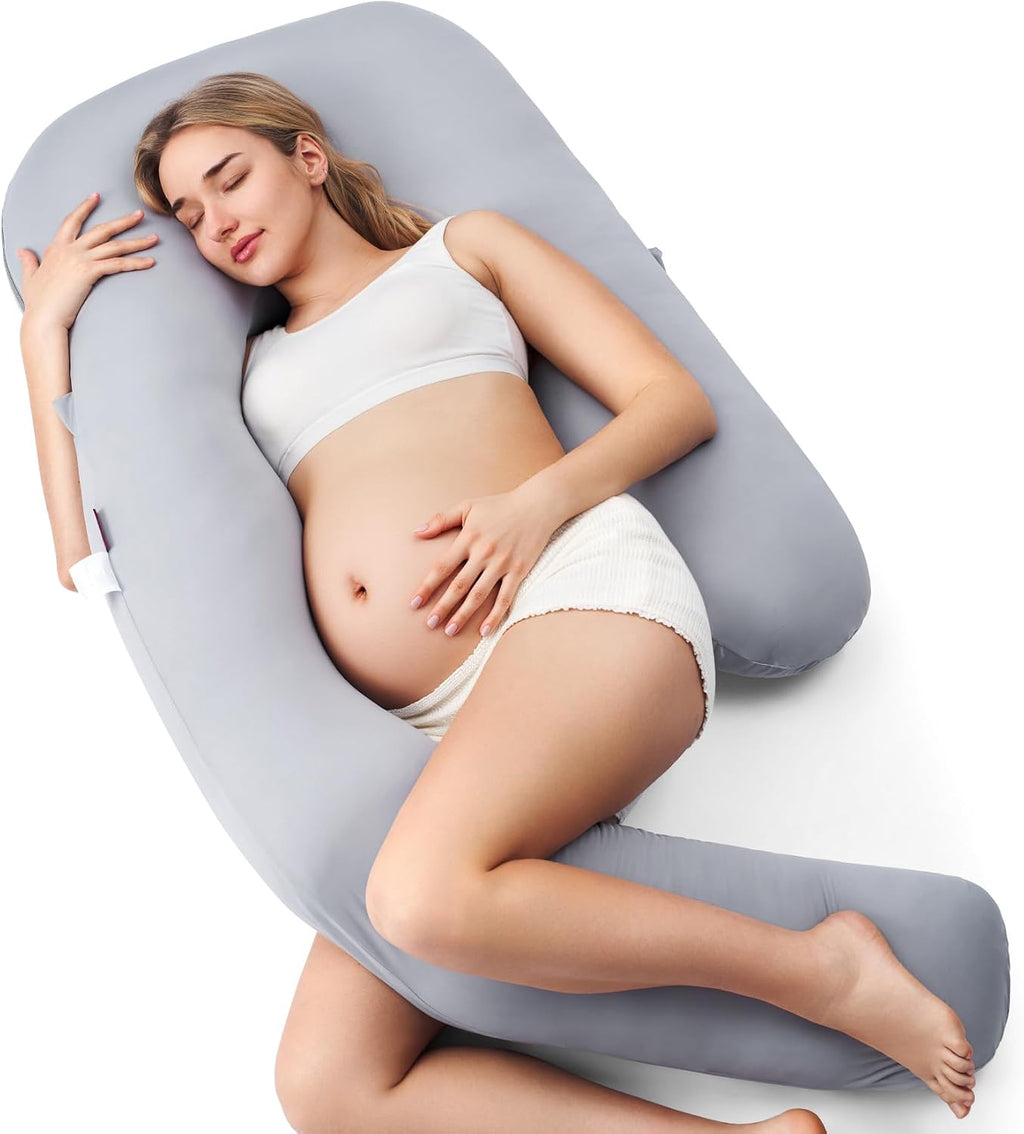 Momcozy Pregnancy Pillow with Cooling Cover, Dreamlign U Pro Maternity Pillow with Adjustable Leg Pillow - Support for Back, HIPS, Belly, L…