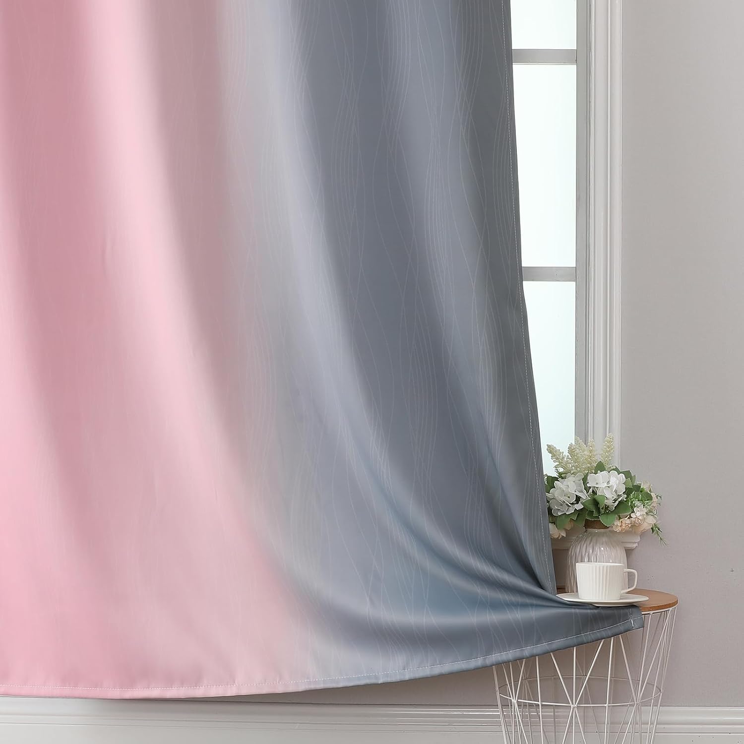 Estelartextiler Estelar Textiler Pink and Grey Ombre Blackout Curtains 102 Inches Long for Bedroom, Thermal Insulated Full Room Darkening G…