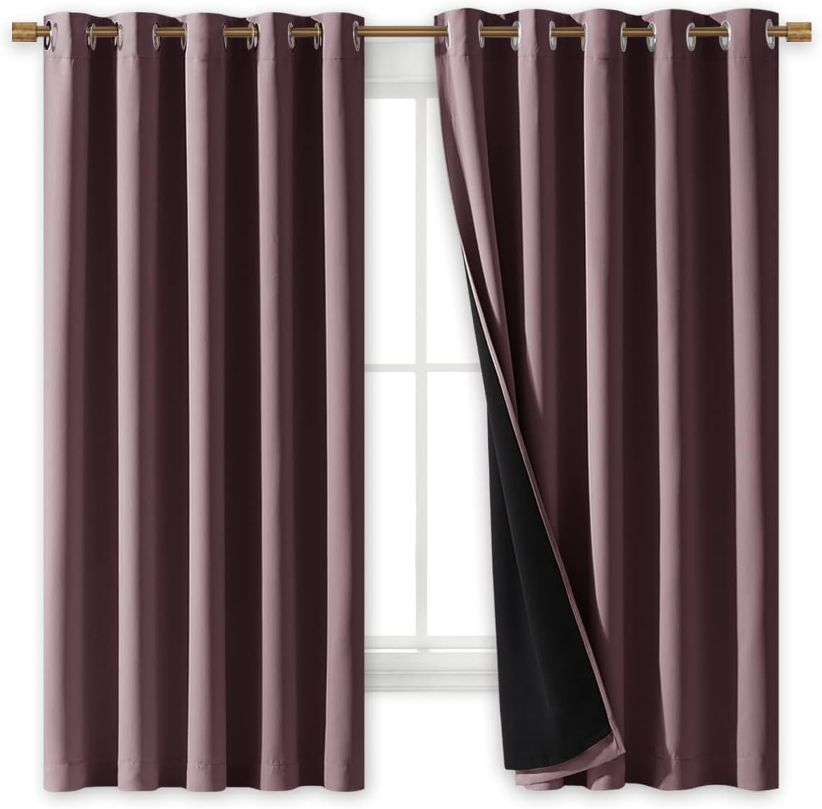 Nicetown Dry Rose 100% Blackout Lined Curtains, 2 Thick Layers Completely Blackout Window Treatment Thermal Insulated Drapes for Kitchen/Be…