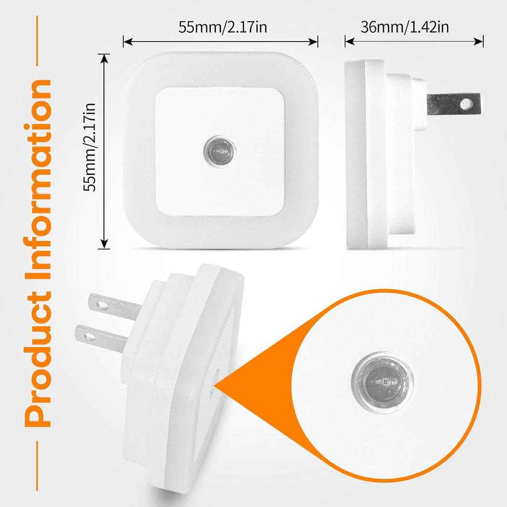 Night Light, 0.5W Daylight White LED Plug-in Night Light with Dusk to Dawn Sensor, Pack of 6 - Designed for Kids Room, Bedroom, Bathroom…