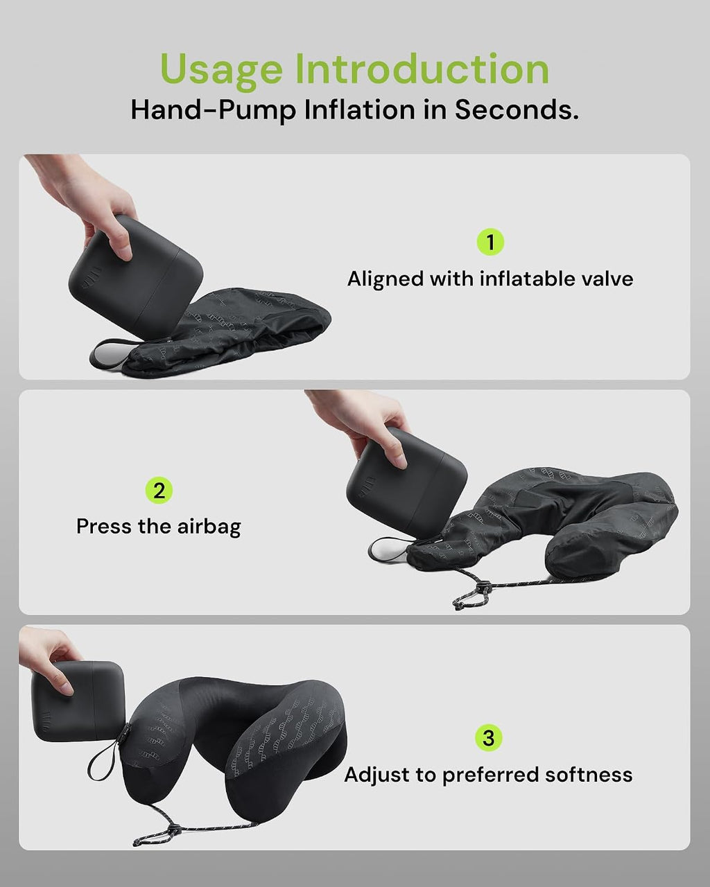 BENEUNDER Travel Neck Pillow for Airplane, Inflatable Compact 360°Head Support Pillow, Comfortable Breathable Cover for Travel, Train, Car…