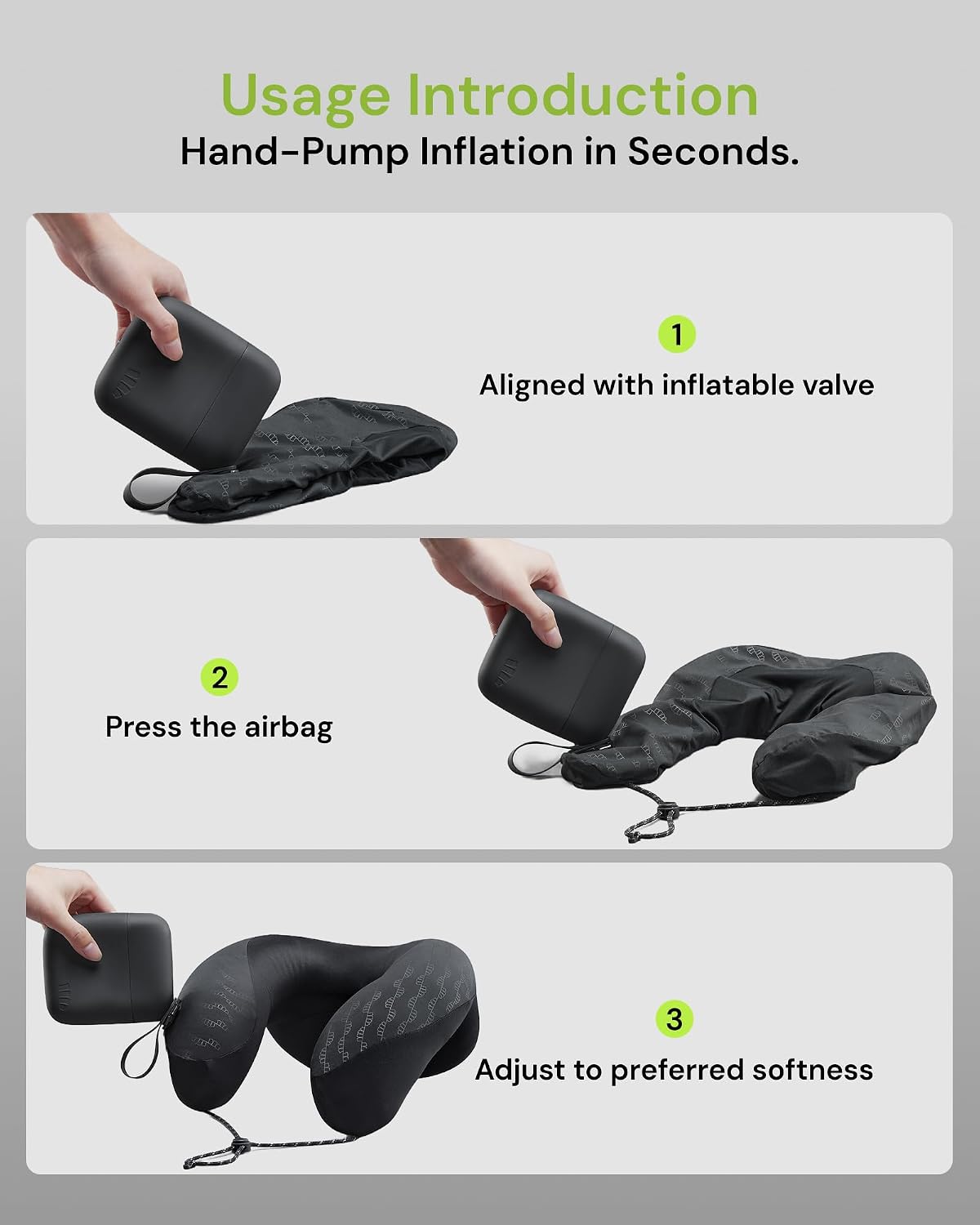BENEUNDER Travel Neck Pillow for Airplane, Inflatable Compact 360°Head Support Pillow, Comfortable Breathable Cover for Travel, Train, Car…