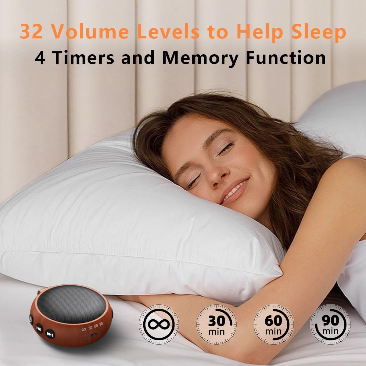 SoundMe Mini White Noise Machine Sound Machine Portable with 32 Volume Levels 30 Soothing Sounds Sleep Soother Rechargeable Travel Sound Th…