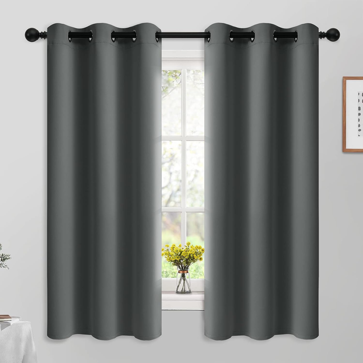 Yakamok 63 Inch Length Blackout Curtains for Bedroom, Thermal Insulated Room Darkening Grommet Top Window Drapes for Living Room, Dark…