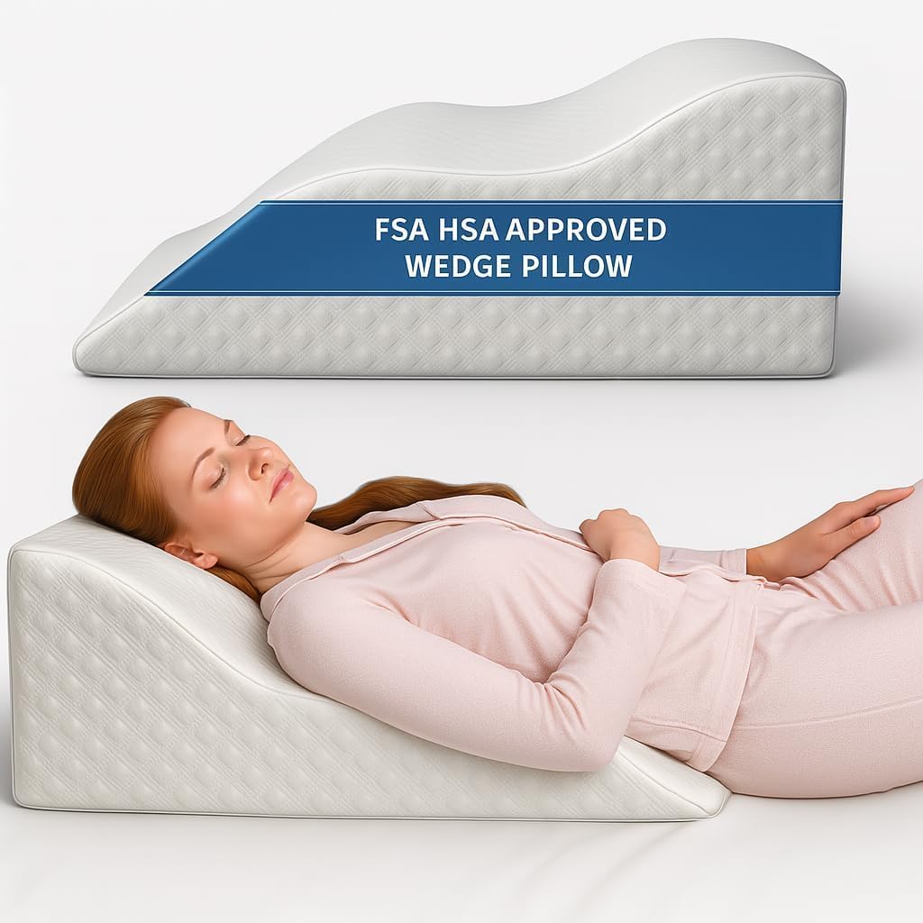 Aeris Wedge Pillow for Sleeping, Acid Reflux, and Snoring - Memory Foam Bed Wedge with 19-Degree Incline - Post-Surgery Recovery…