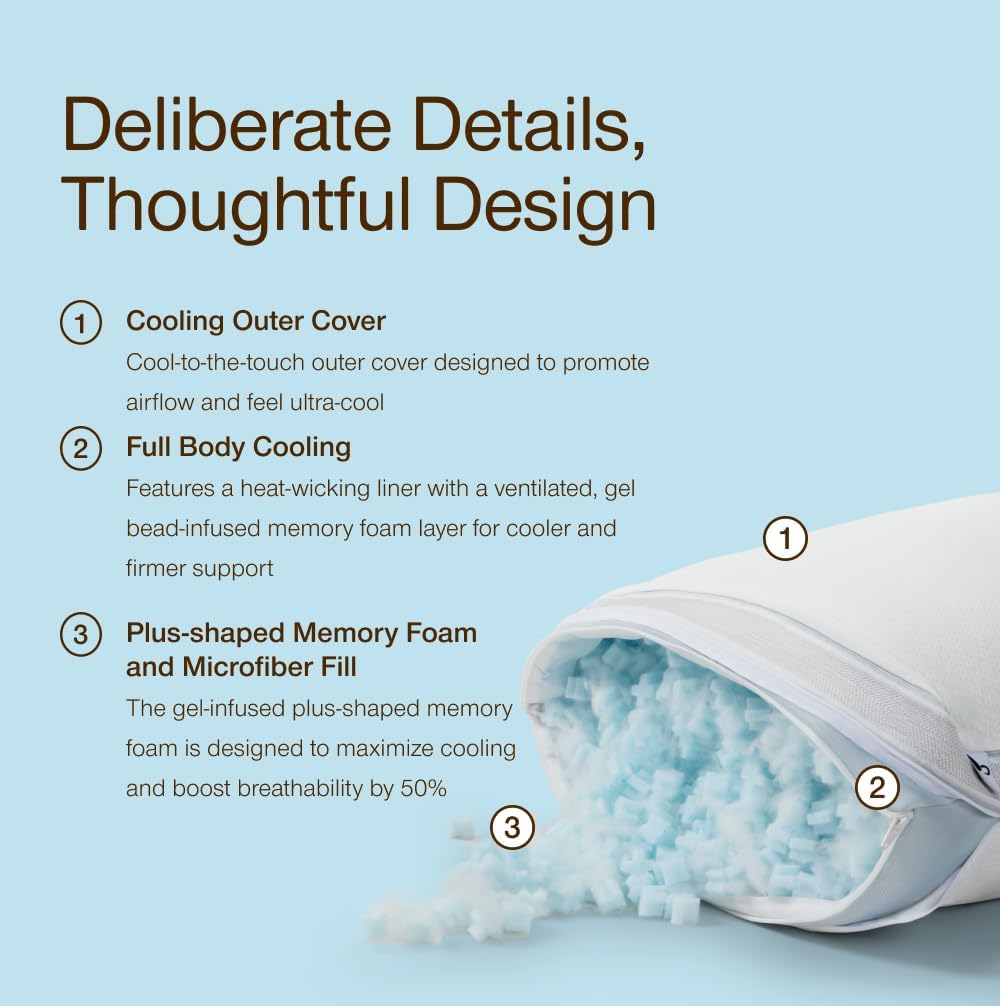CoopSleepGoods Coop Home Goods Cool+ Adjustable Cooling Body Pillow, 18x52, Cooling Gel Memory Foam & Microfiber, Side Sleeper & Pregnancy…