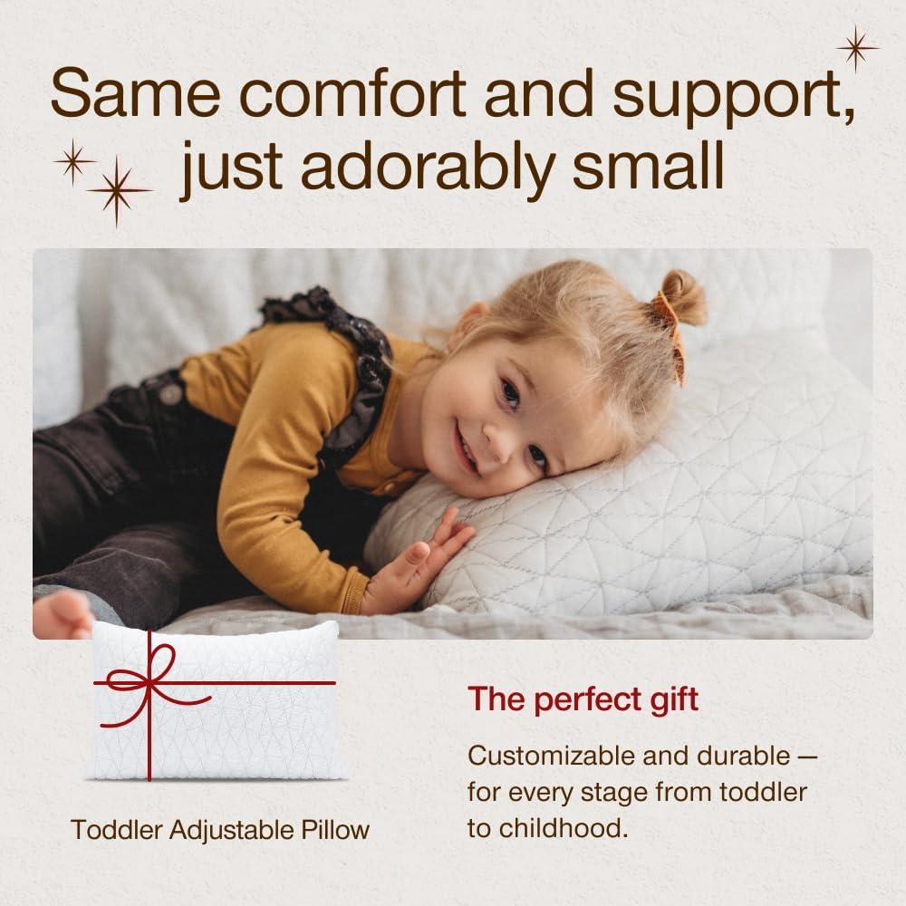 Coop Home Goods Original Toddler Adjustable Pillow, Soft, Breathable, 19" x 13" Washable Mini Bed Pillow for Kids with Premium Memory…