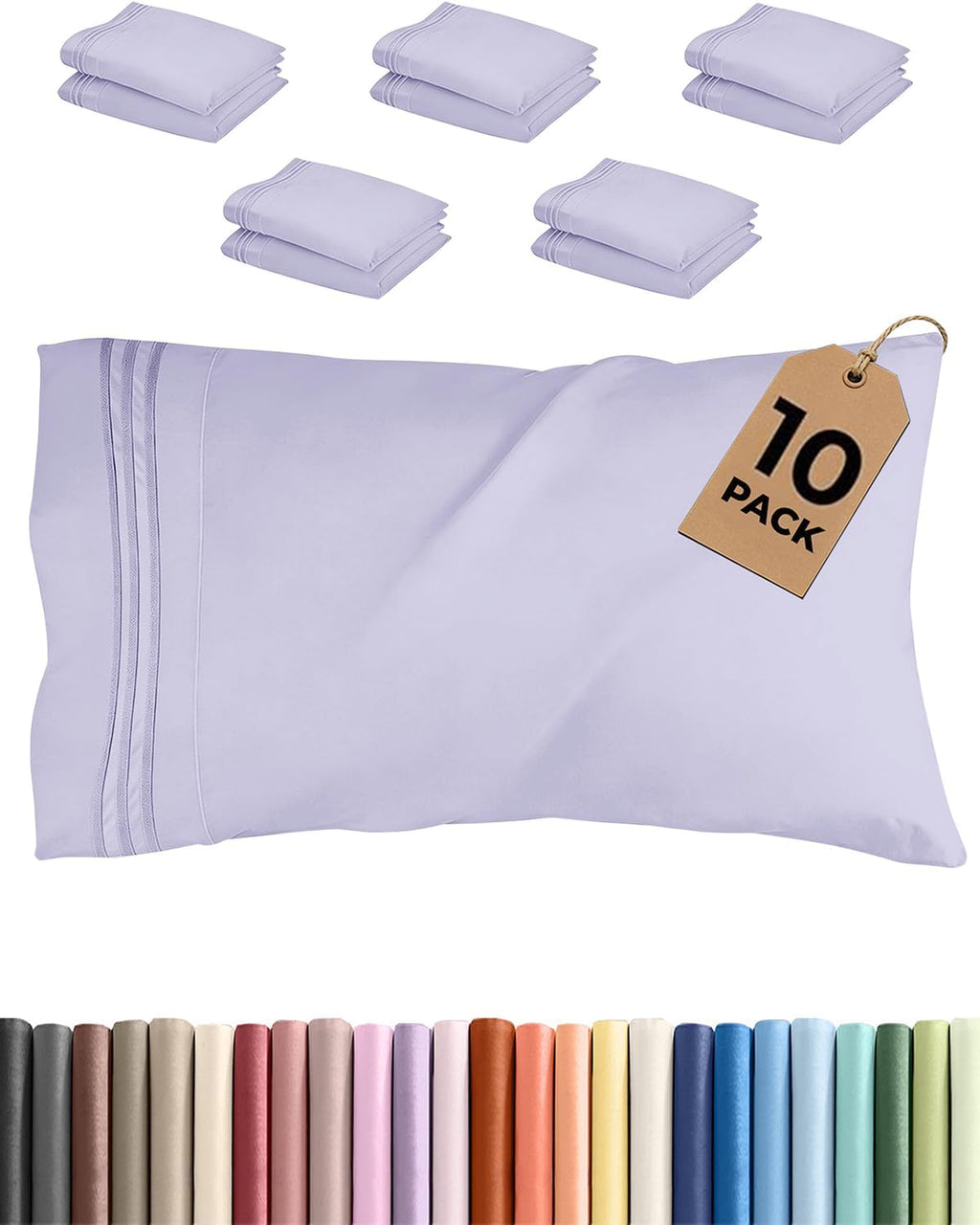 Queen Pillow Cases Set of 10 - Ultra Soft Hotel Quality Pillowcase Covers - Comfy & Wrinkle Free - Shrink & Fade Resistant - Machine…