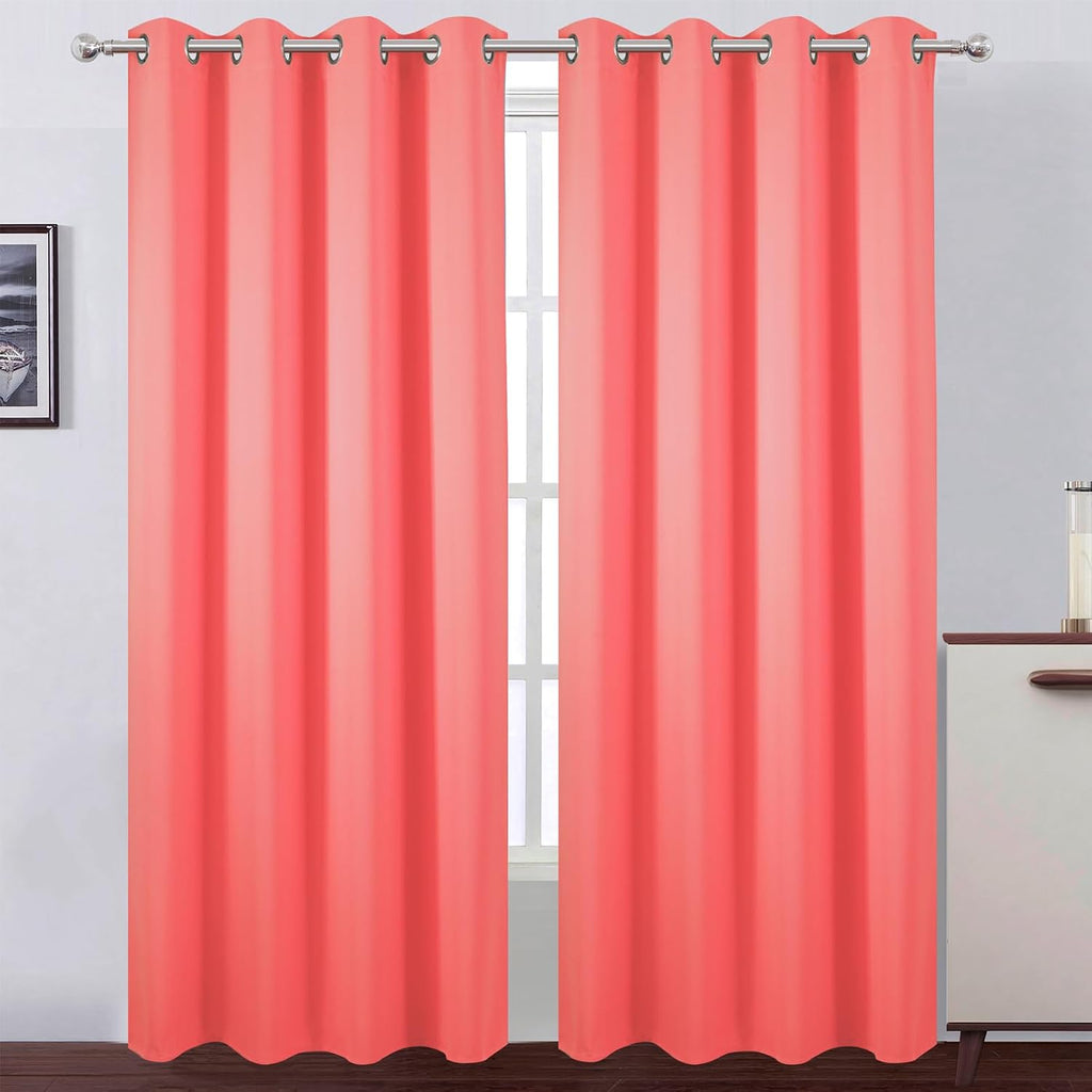 Lemomo Blackout Curtains 52 x 90 Inch Long Coral Curtains Set of 2 Panels Room Darkening Curtains for Bedroom and Living Room 90 Inch silver
